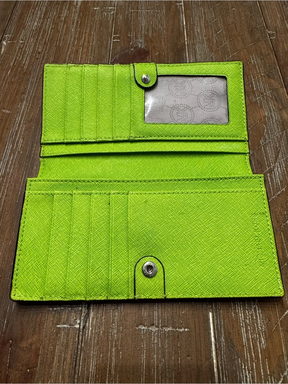 Michael Kors Neon Green Saffiano Card Holder Wallet